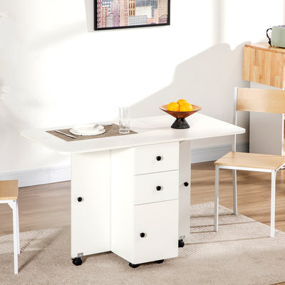Extendable Drop Leaf Dining Table With Storage Shelves For 6 People, White