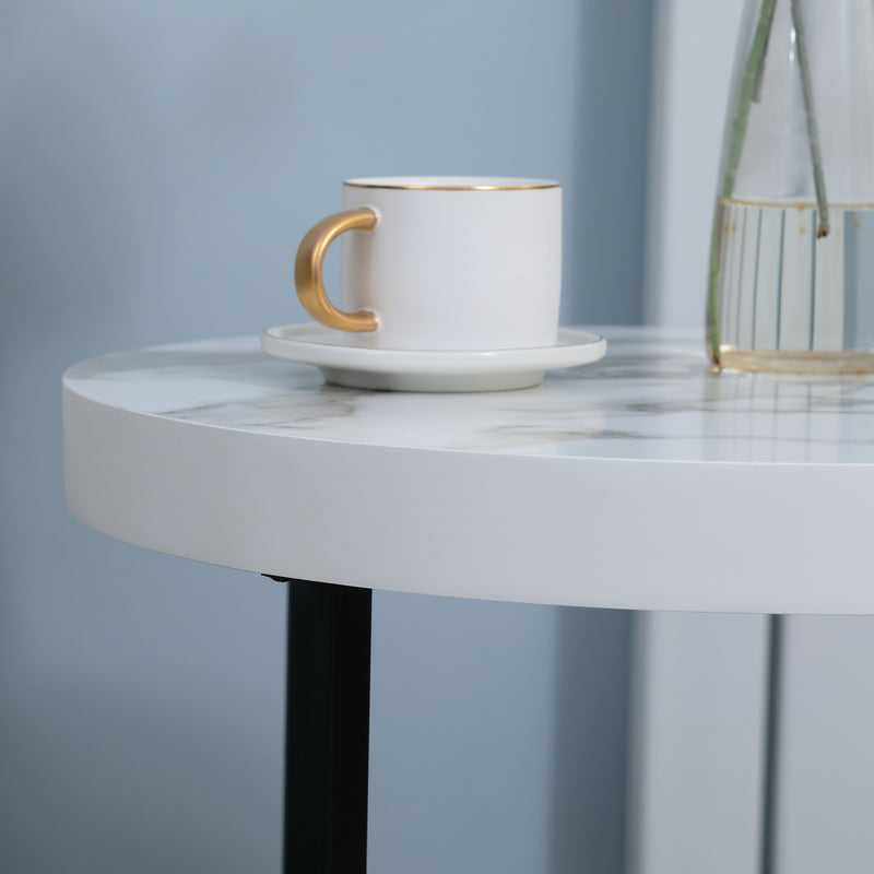 Set of 2 Round Side Tables With Sturdy Metal Legs Ideal for Living Room or Bedroom White AOSOM