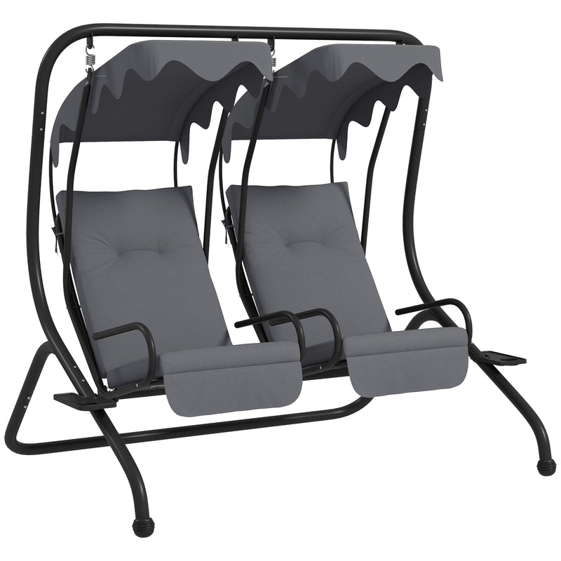 2 Seater Garden Swing Chair With Adjustable Canopy For Outdoor Relaxing, Grey Outsunny