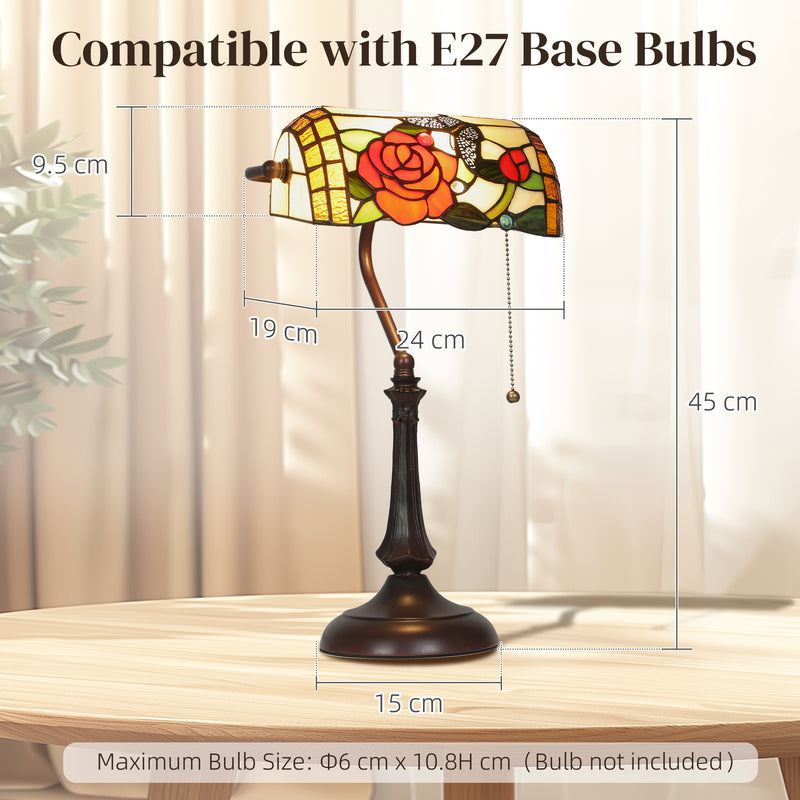 Table Lamp with Handmade Stained Glass Shade for Warm Cosy Lighting Bronze Red