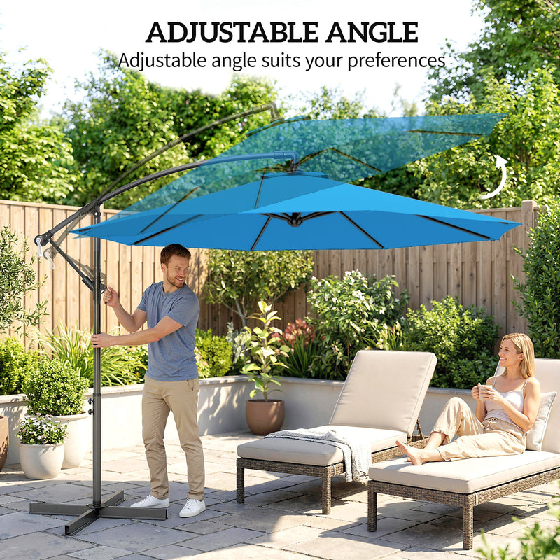 Cantilever Garden Parasol with Adjustable Shade and Overhanging Design 2.95m, Blue