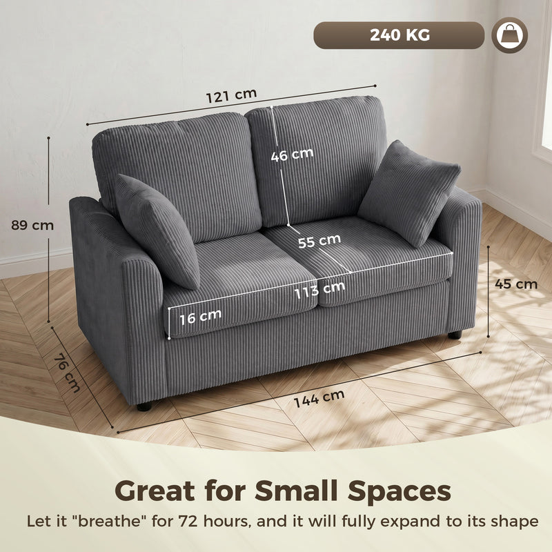 2 Seater Sofa for Small Living Rooms with Firm Support and Soft Corduroy Upholstery