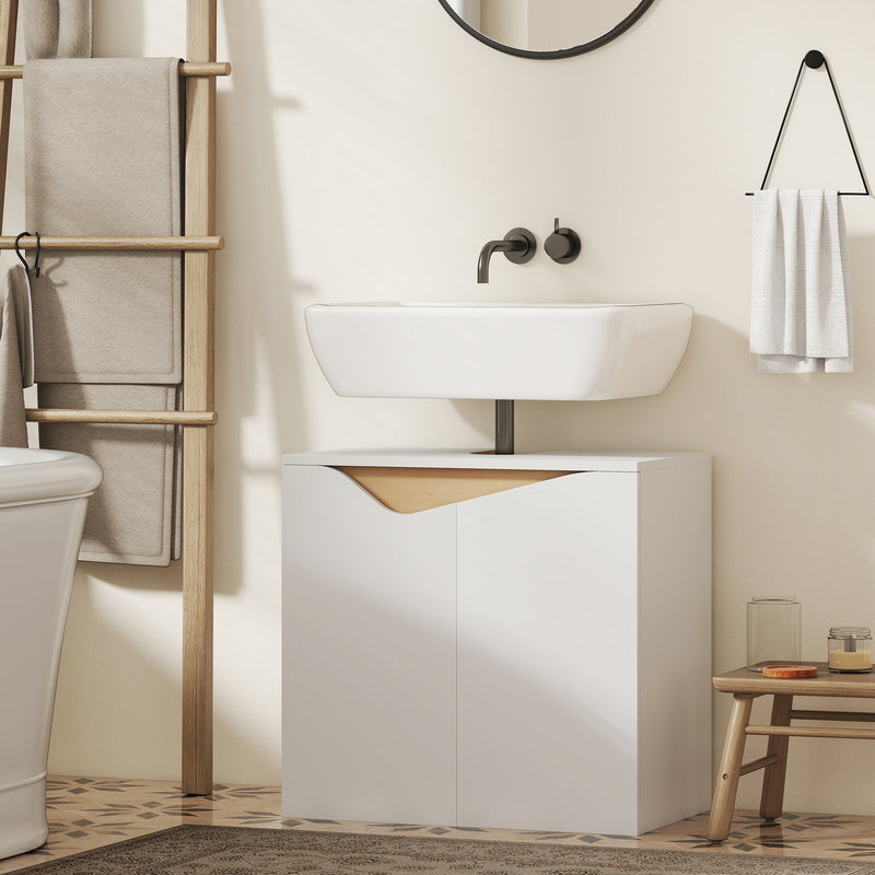 White Under Sink Bathroom Cabinet With Soft Close Doors Ideal For Pedestal Free Basins