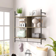 Grey Wood Effect Three Tier Floating Wall Shelf for Storage and Display by HOMCOM