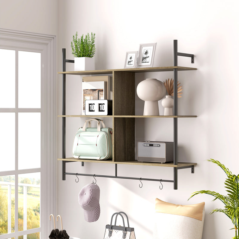 Grey Wood Effect Three Tier Floating Wall Shelf for Storage and Display by HOMCOM