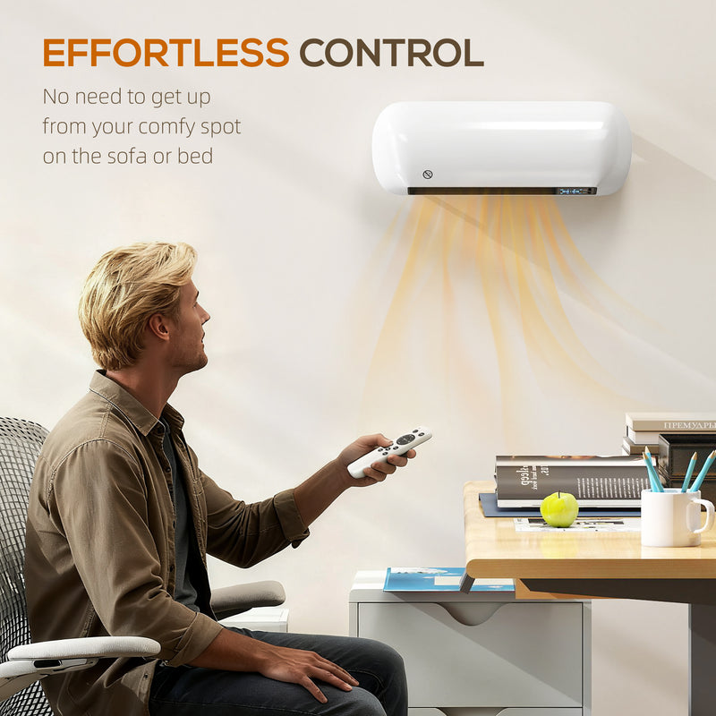 2000W Wall Mounted Ceramic Electric Heater With Fan and Thermostat Control, White