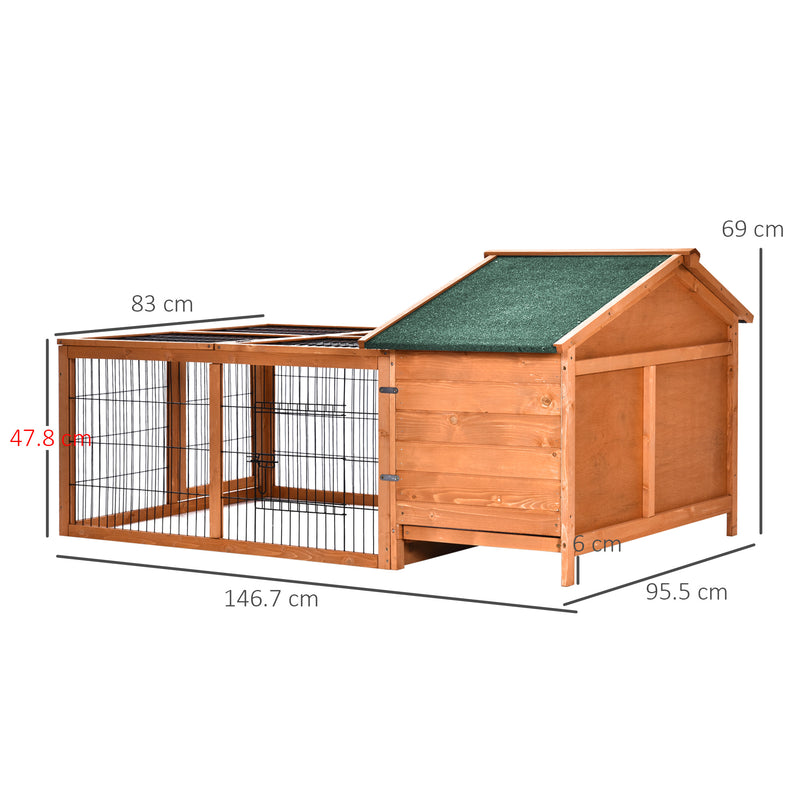 Wooden Outdoor Rabbit Hutch with Openable Roof Detachable Run and Slide Out Tray Grey AOSOM