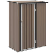 Brown wood effect 5x3ft Outsunny lean-to metal garden shed with the door closed