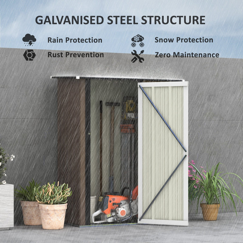 Galvanised steel structure panel showing the shed standing in heavy rain