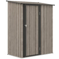 Light grey wood effect 5x3ft Outsunny lean-to metal garden shed with the latch door closed