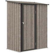 Light grey wood effect 5x3ft Outsunny lean-to metal garden shed with the latch door closed