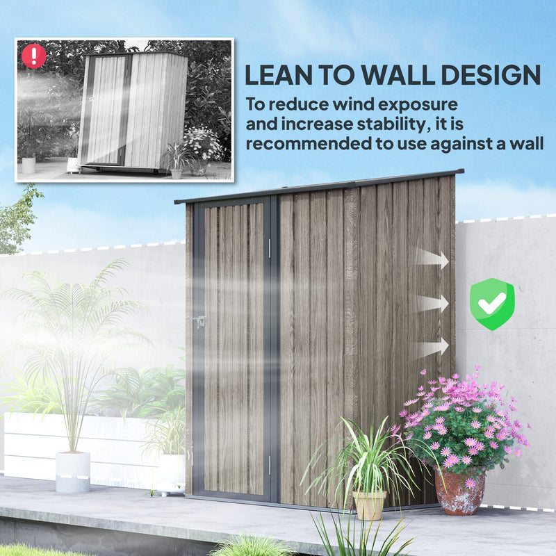 Lean-to wall design panel showing the shed placed against a wall to cut wind exposure