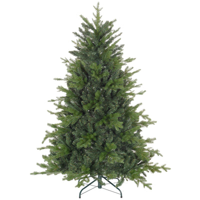 5ft wide green artificial Christmas tree on a metal stand, studio shot