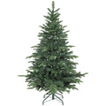 Green 5ft artificial Christmas tree on a foldable metal stand on white