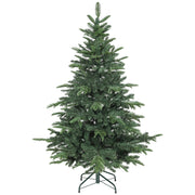 Green 5ft artificial Christmas tree on a foldable metal stand on white