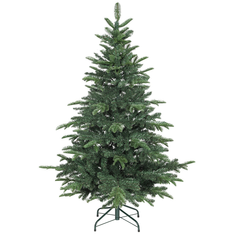 Green 5ft artificial Christmas tree on a foldable metal stand on white