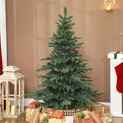 Undecorated green Christmas tree beside a lantern and wrapped gifts in a living room