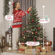 Size diagram showing the 5ft tree at 150 cm high and 107 cm wide beside a person