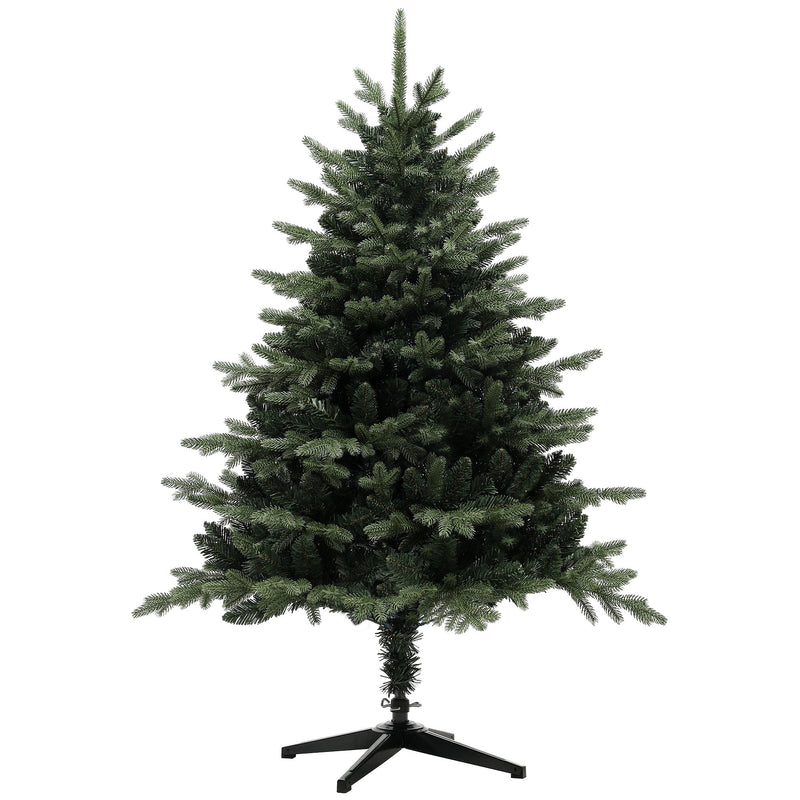 5ft artificial spruce Christmas tree on a black metal stand against a plain white background