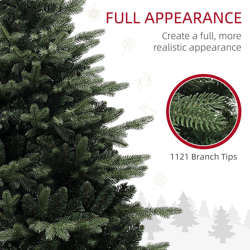 Close-up of dense spruce branch tips with a 1121 branch tips callout