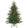 5ft bushy green artificial Christmas tree on a metal stand, studio shot