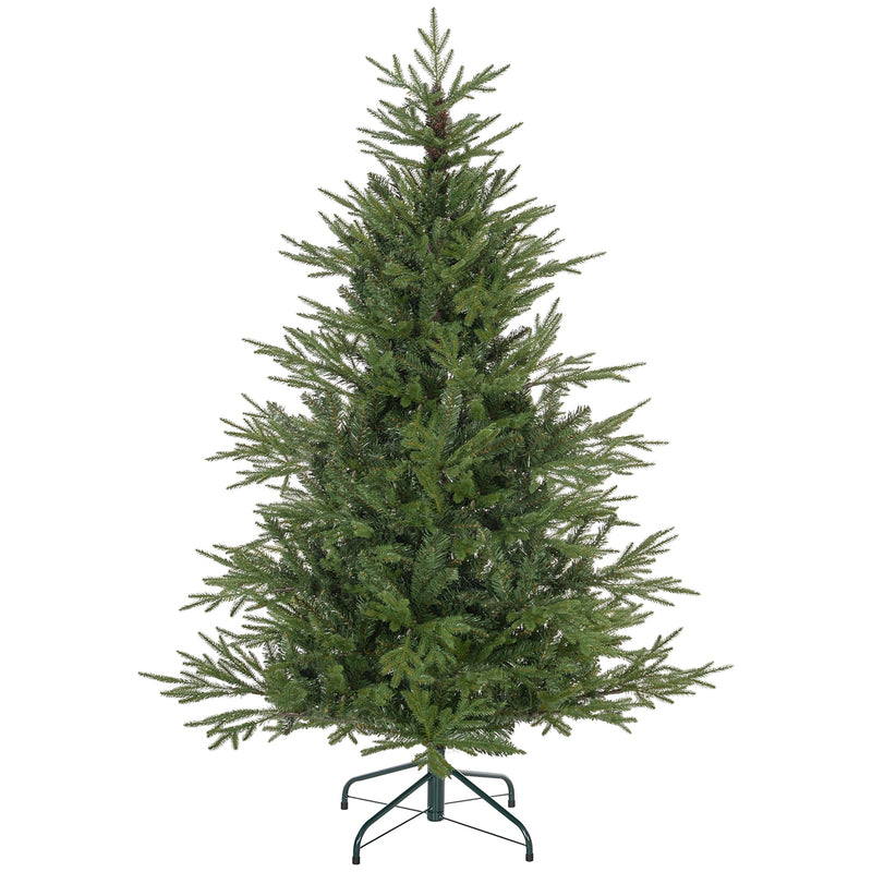 5ft bushy green artificial Christmas tree on a metal stand, studio shot