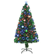 Studio view of the 5ft green fibre optic tree with star lights on a black metal stand