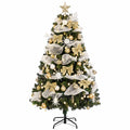 5ft pre-decorated Christmas tree with gold baubles, ribbons, bows and star on a black folding stand