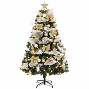 5ft pre-decorated Christmas tree with gold baubles, ribbons, bows and star on a black folding stand