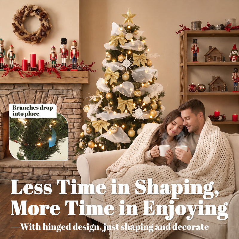 Couple under a blanket by the tree with a callout showing branches dropping into place
