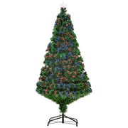 Green fibre optic Christmas tree with multicolour tips on a black metal stand