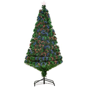 5ft green fibre optic Christmas tree with multicolour lights and a star topper on a black metal stand