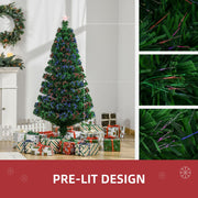 Pre-lit design panel showing the tree in a room with close-ups of the multicolour fibre optic tips