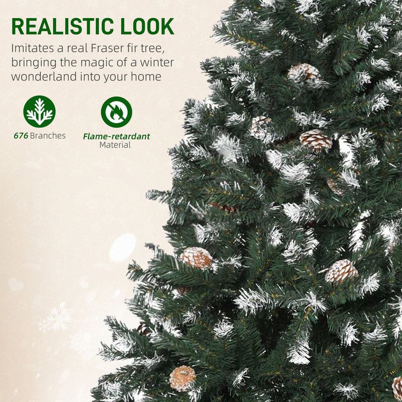 Close-up of snow-flecked branches with 676 branches and flame-retardant material callouts