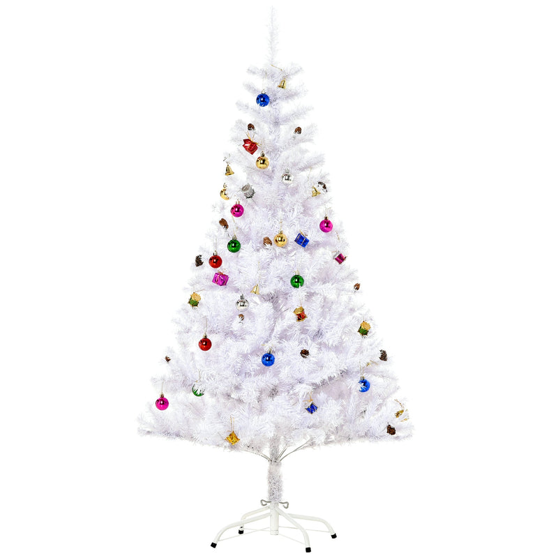 5ft white Christmas tree with colourful baubles on a white metal stand