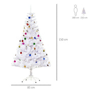 Dimensions diagram showing the white Christmas tree 150 cm tall and 85 cm wide