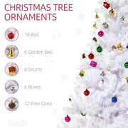 Ornament list showing 18 baubles, 6 golden bells, 6 drums, 6 boxes and 12 pine cones