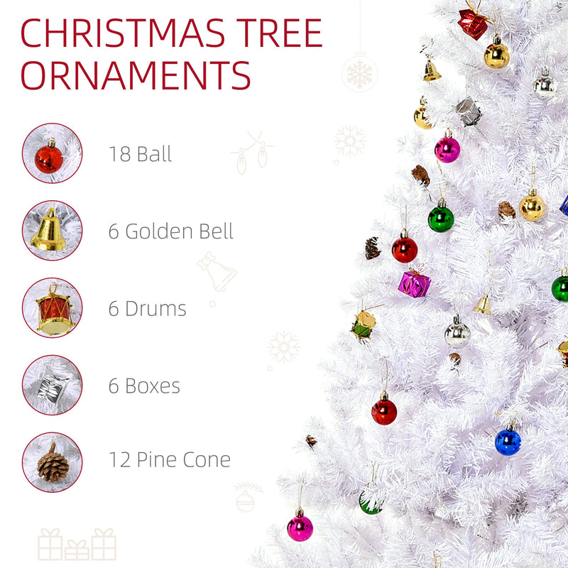Ornament list showing 18 baubles, 6 golden bells, 6 drums, 6 boxes and 12 pine cones