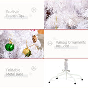 Callouts for realistic branch tips, included ornaments and the foldable metal base