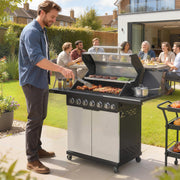 6 Burner Gas BBQ Grill With Side Burner for Easy Outdoor Cooking and Entertaining in the Garden Silver Tone Outsunny
