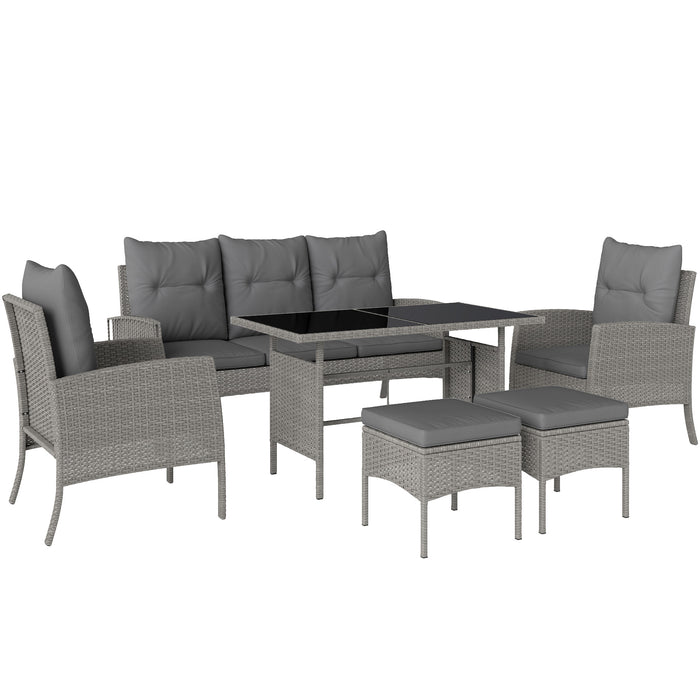 Grey 5 Seater Rattan Garden Furniture Set With Cushions and Glass Table by Outsunny