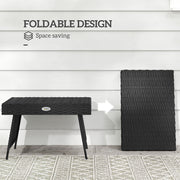 Foldable Outdoor Rattan Side Table with Steel Frame for Garden in Black by Outsunny