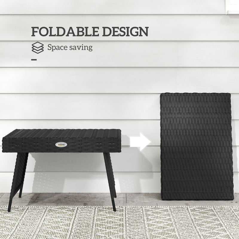 Foldable Outdoor Rattan Side Table with Steel Frame for Garden in Black by Outsunny