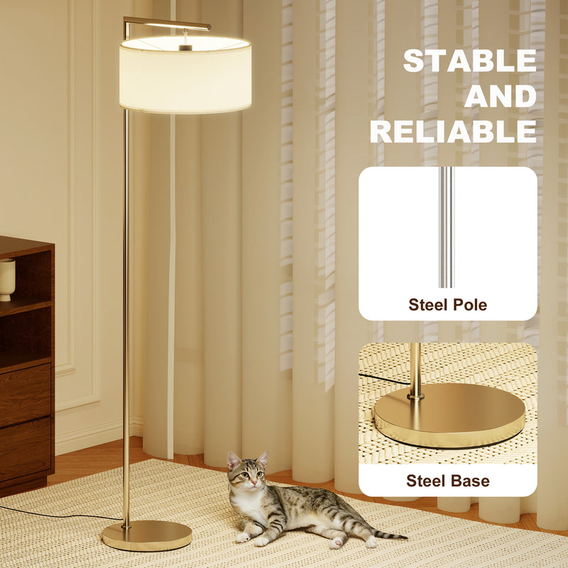 Floor Lamp with Overhead Soft Light for Living Room or Bedroom Silver and White AOSOM