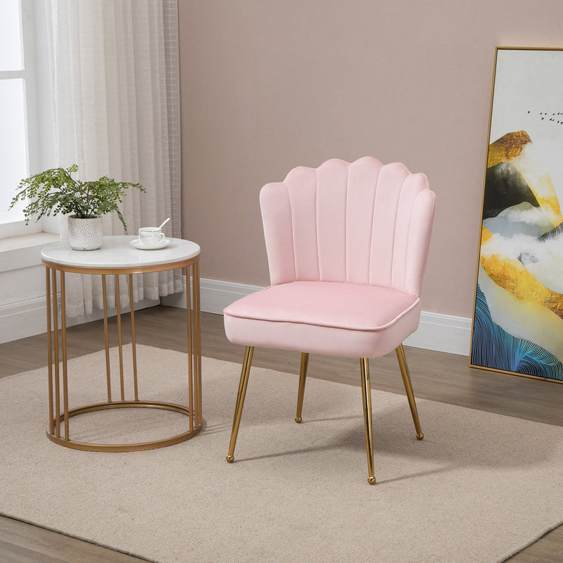 Pink Velvet Shell Accent Chair With Scalloped Backrest For Bedroom Or Living Room