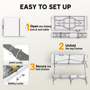 3 Piece Folding Picnic Table and Bench Set for Outdoor Dining and Camping White AOSOM