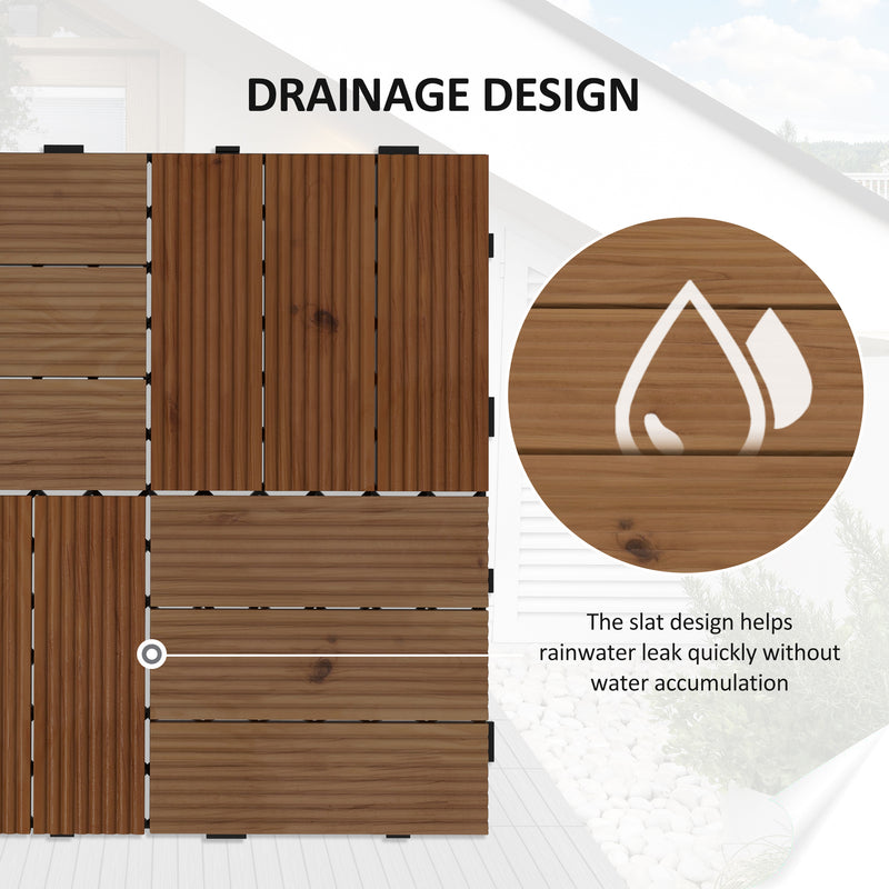 27 Piece Wooden Decking Tiles Set Anti Slip Interlocking Outdoor Flooring Brown AOSOM