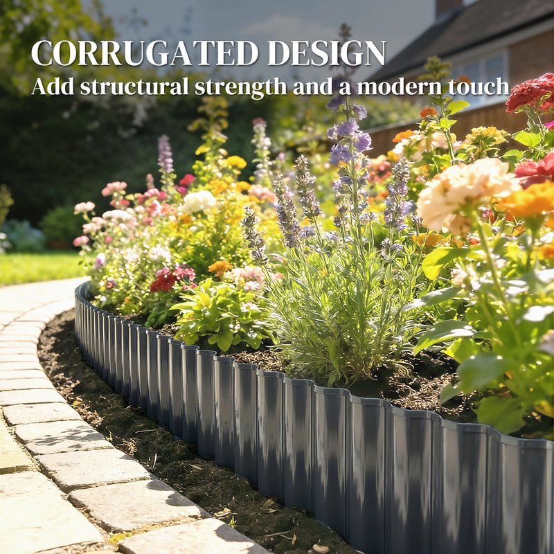 Metal Lawn Edging for Easy Flexible Garden Borders and Neat Flower Beds Dark Grey AOSOM