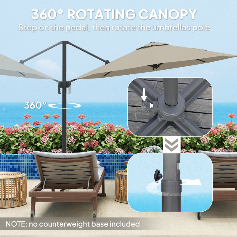 Light Grey 3 x 3m Cantilever Parasol with 360° Rotation and Crank Handle by Outsunny