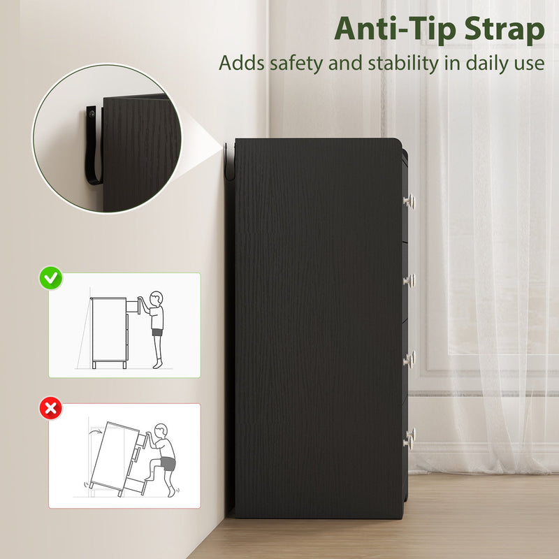 Slim Chest of Drawers for Small Bedrooms with Open Shelf and 4 Deep Drawers